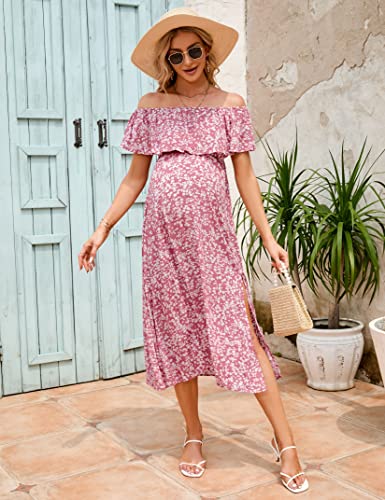 Image of Maternity Dress Women's Off Shoulder Split A Line Casual Maxi Dress Photography Dress for Babyshower