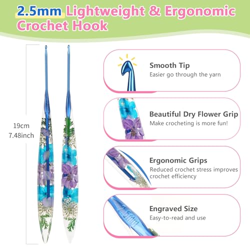 Image of Katech 2.5mm Crochet Hook for Arthritic Hands, Long Aluminum Inline Hooks