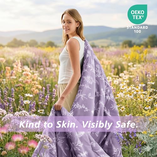 Image of MUXHOMO Grayish Purple Bed in a Bag King 7 Pieces, King Comforter Set Reversible Botanical Flowers Design, Ultra Soft & Breathable Bedding Sets with Comforter, Sheets, Pillowcases & Shams