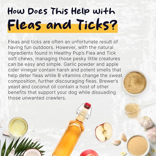 Flea and Tick Prevention for Dogs, Chewable – 90 Peanut Butter Flavored Soft Chews – Made with B Vitamins, Garlic Powder, Brewers Yeast, Coconut Oil, and Apple Cider Vinegar Flea and Tick Prevention for Dogs, Chewable – 90 Peanut Butter Flavored Soft Chews – Made with B Vitamins, Garlic Powder, Brewers Yeast, Coconut Oil, and Apple Cider Vinegar