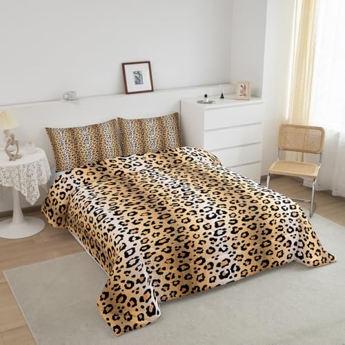 Image of Feelyou Kids Brown Leopard Comforter Twin Size, Safari Animal Fur Print Bedding Set Leopard Stripes Comforter Set for Kids Boys Girls Animal Fur Duvet Set Bed Set 2Pcs