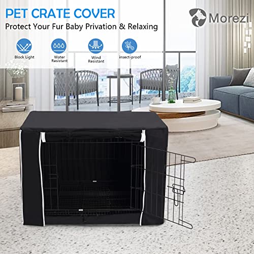 Image of Morezi Dog Crate Cover for Wire Crates Kennel 2 Doors Heavy Duty Waterproof Windproof Soundproof Pet Cage Cover Home Decoration for Dogs - Cover Only - Black - Fits 30 Inch Crates
