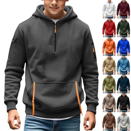 Kids Boys Half Zip Hoodie Plain Sweatshirt With Pockets Teen Lightweight Fall Winter Jacket School Cute Pullover Clothes