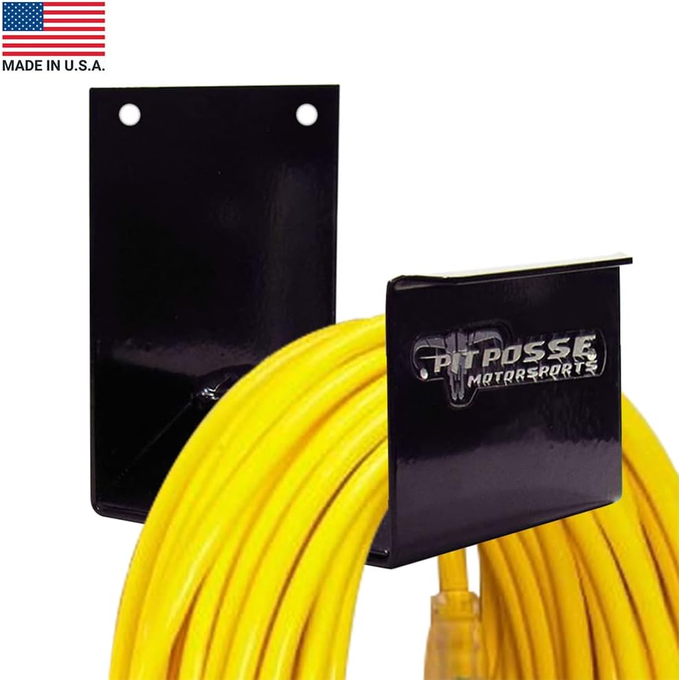 Pit Posse 463BK Cord Hose Hanger Organizer for Enclosed Race Trailer Garage Shop - Made in USA - Aluminum Wall Holder Hook Storage Shelf 4.5 x 5 x 5-5 Year Warranty (Black)
