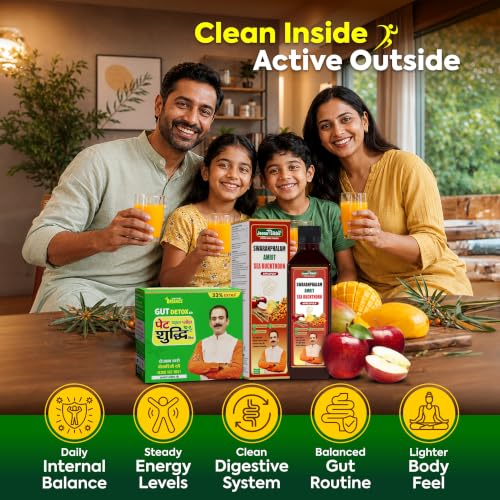 Image of Jeena Sikho Organics Combo Pack | Swaranfalam Amrit Sea Buckthorn (Apple Flavor) & Pet Yakrit Pleeha Shuddhi Kit | With Amlavetasa, Apple & Ashwagandha | For Immunity, Vitality and Daily Gut Balance