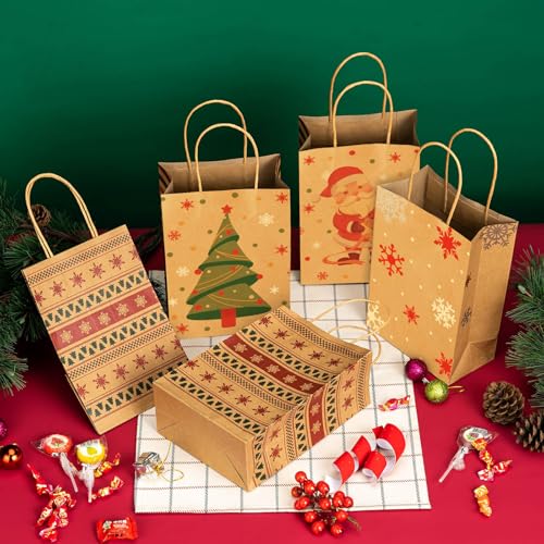 Image of Christmas Gift Paper Bags 24 Pack 5.8x3.2x8.25 in with Handles