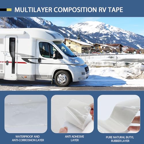 Image of RV Sealant Tape 4 Inch X 50 Foot 2Pack, UV & Weatherproof White RV Roof Tape, Waterproof Tape Sealant Roofing Tape for Camper Truck Stop Roof Window Boat Sealing Leaks Repair