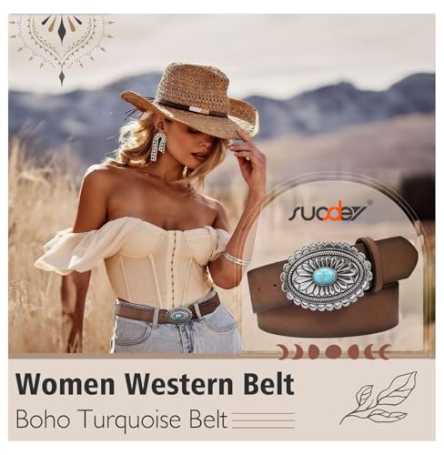Turquoise Western Belt for Women Men - Cowgirl Concho Leather Belt - Vintage Style - Sizes 26-474