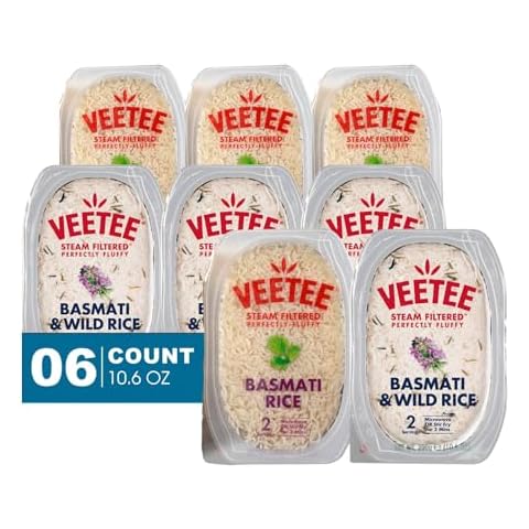 Veetee Combo-Pack of 6 Basmati + 6 Basmati Wild Rice Steam Filtered 10.6 oz Microwaveable Tray Cover