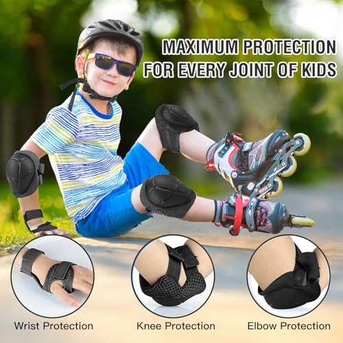 Image of WayEee 6PCS Kids Protective Gear Set, Knee Pads for Kids 3-14 Years Old, Toddler Knee Pads and Elbow Pads, Wrist Guards Set, Skating Cycling Bike Rollerblading Scooter, Upgraded & Durable Material