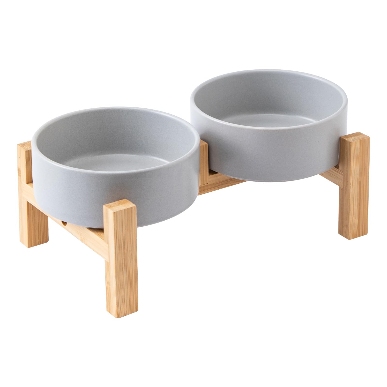 Erhöhtes Keramik-Hundenapf-Set – Erhöhter Hundenapf mit rutschfestem Bambus-Ständer, Futter- und Wassernapf-Set für Kätzchen, Katzen und Spielzeuge, Haustiernäpfe, gewichtete Hundeschüssel