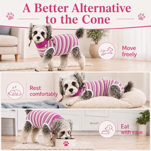Image of Dog Surgery Recovery Suits, Sleeveless Dog Recovery Suit Female, E-Collar & Cone Alternative Surgical Suit for Small and Medium Dogs After Surgery, Striped Dog Onesie Pajamas