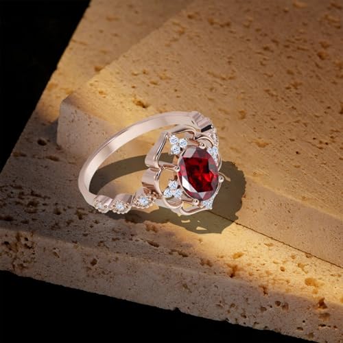 2CT Oval Cut Gemstone Vintage Rings for Women Silver 10K 14K 18K Gold Birthstone Art Deco Engagement Promise Rings for Wedding Anniversary Available in White/Yellow/Rose Color3