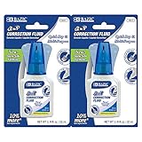 BAZIC Products Correction Liquid 2 in 1 (0.74 oz / 22 ml), Foam Brush & Precise Metal Tip Applicator, Instant Corrections Pen White Out Wipe Out Fluid, 2-Pack