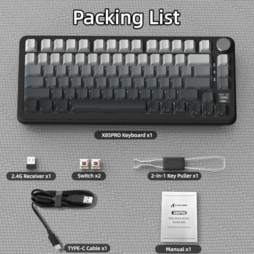 ATTACK SHARK X85 PRO Teclado mecânico sem fio com tela TFT e botão,teclado gamer com junta 75% QMK,com fio 2.4G/BT/USB-C,switch linear hot-swappable,4000mAh,NKRO,RGB PC/MAC(Moonlight) - Imagem 9