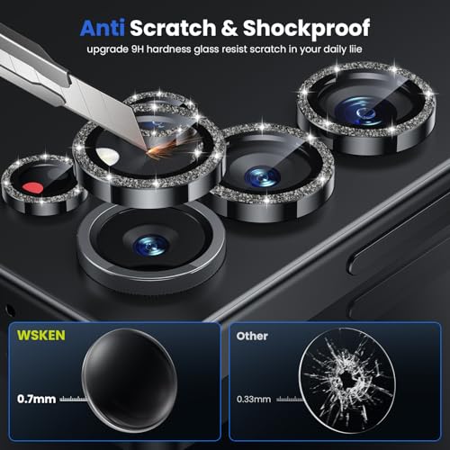 Image of WSKEN for Samsung Galaxy S25 Ultra Camera Lens Protector - Ultra Thin | Case Friendly, 9H Shatterproof Tempered Glass, Anti Scratch Metal Circle, Camera Screen Protector Cover Accessories, Glitter