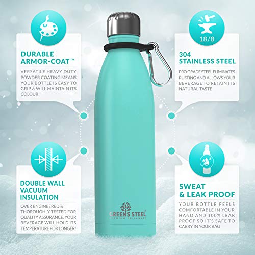 Stainless Steel Water Bottle – 17 Oz Vacuum Insulated Double Wall With Screw Lid/Leak Proof Thermal Travel Sports Canteen Coffee Flask By Greens Steel - Blue #TOP6
