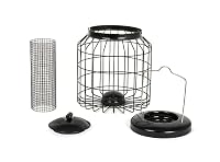 CJ Wildlife Futtersäule Vögel - Erdnusssäule mit Schutzkäfig - Vogelfuttersäule Metall schwarz - Eichhörnchensicher, wetterbeständig, 2-in-1 Futterspender zum Aufhängen – Ansicht 3