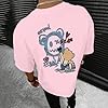 Mens T Shirt Back Print Summer Short Sleeve Tshirts Fashion Motif Clothing Retro Cotton Casual Shirt Boys Tee Crew Neck Outfit Lightweight Tops 03K#Pink Medium #2