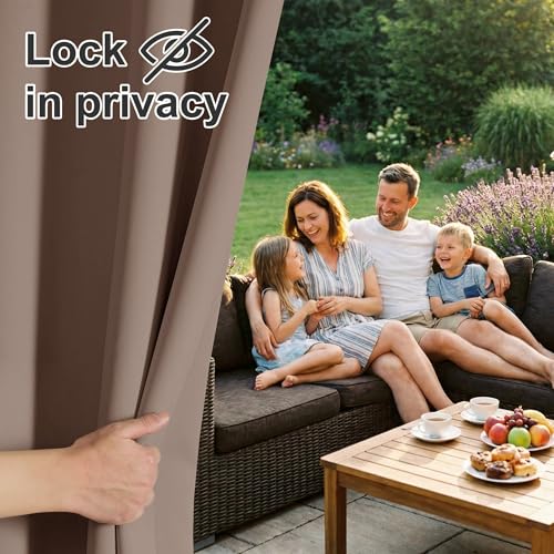 RYB HOME Extra Wide Outdoor Curtains for Patio Waterproof Heavy Duty Thermal Insulated in Summer Full Coverage Privacy for Porch, Gazebo & Pergola, W100 x L84, Mocha, 1 Panel