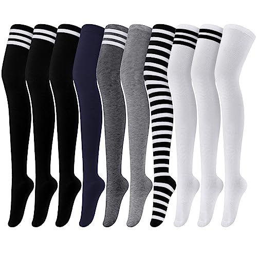 Panitay 10 Pairs Over Knee Thigh High Socks Striped Thigh High Stocking for Women Boot Sock Leg Warmer Socks for Daily Wear Cosplay