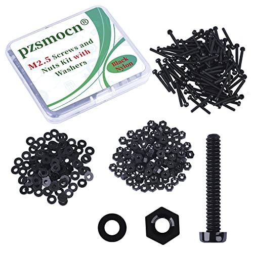 Pzsmocn 300 Pieces/100 Sets M2.5 * 20 mm Plastic Black Nylon Cross Round Head Screw Hexagonal Nut Combination Kit
