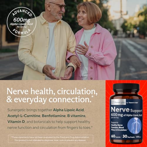 Image of Premium Nerve Support Supplement - with Alpha Lipoic Acid (ALA) 600 mg, Acetyl-L-Carnitine (ALC) & Benfotiamine - Nerve Support Formula for Healthy Circulation, Feet, Hands & Toes - 60 Capsules