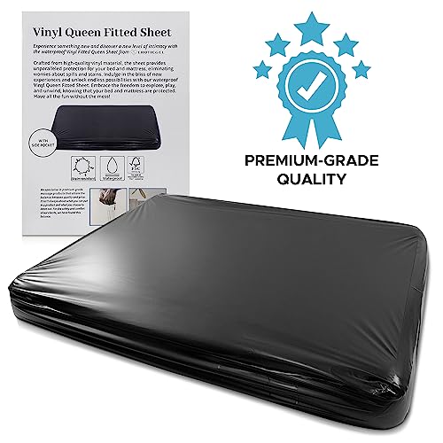 Black Vinyl Queen Waterproof Fitted Massage Bed Sheet with Side Pocket, Noir - Image 2