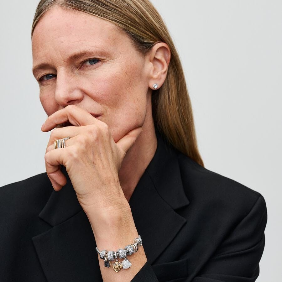 PANDORA Moments White Rose in Bloom Double Dangle Charm - Sterling Silver Charm with Bioresin Man-Made Mother of Pearl & Cubic Zirconia - Jewelry for Women - Includes Gift Box - Image 6