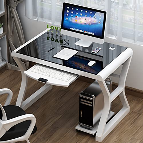Bureau Informatique Avec Cadre Métallique Et Plateau En Verre,Bureau D'ordinateur Portable De Bureau Moderne En Verre Simple,Multi Fonctionnel Tableau...