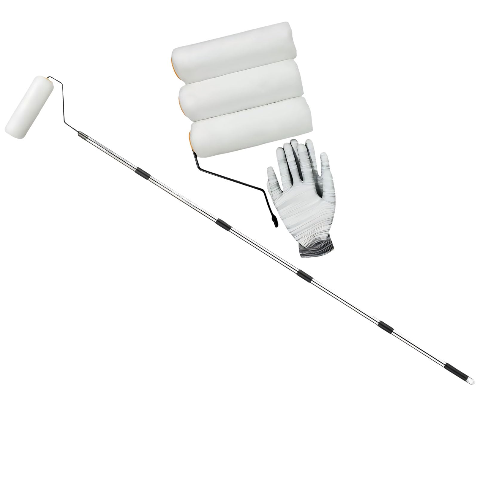 9 Inch Highly Absorbent Paint Roller Set Including 170cm Stainless Steel Telescopic Handle for Indoor Surfaces Levels Paint Roller Set