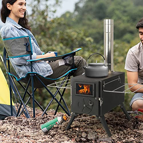 Doalbun Outdoor Portable Wood Burning Stove , Heating Burner Stove For Tent,Camping, Ice-Fishing, Cookout, Hiking, Travel, Includes Pipe Tent Stove+Tent Stove Jack #TOP4