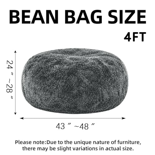 Image of Memory Foam Bean Bag Chair for Adults, 4FT Dark Gray Shining