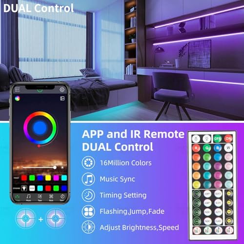 Image of KSIPZE 32.8ft Led Strip Lights RGB Music Sync Color Changing Bluetooth Led Lights with Smart App Control Remote Led Lights for Bedroom Room Lighting