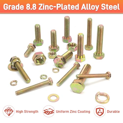 Image of Quibbay 976pcs Nuts and Bolts Assortment Kit, Grade 8.8 Metric Bolt Assortment with Assorted Nuts and Washers, Heavy Duty M6 M8 M10 M12 Hex Bolts and Nuts Kit, Yellow Zinc Plated, Length from 16-50mm