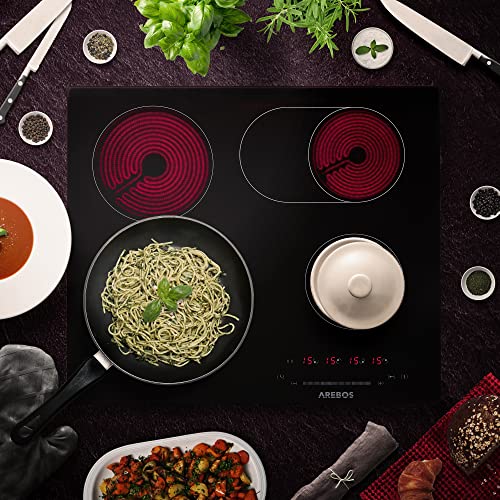 Arebos Glaskeramikkochfeld | 7200 W | 4 Kochfelder | 59 cm | autark | inkl. Dual-Kochzone und Bräterzone | mit Sensor Touch | Kindersicherung | Überhitzungsschutz | Autoabschaltung – Bild 3