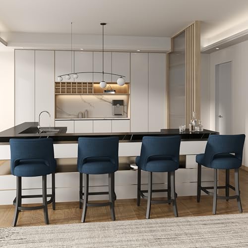 Image of VKNOW Bar Stools Set of 4, 26 inch Upholstered Counter Height Bar Stools | Modern Counter Stools with Black Rubberwood Legs for Kitchen Island Dining Room Bar, Blue-Black Legs