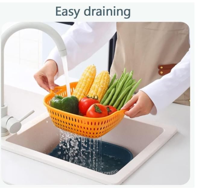 Image of 12-Piece Nesting Colander Basket Set - Space-Saving Square Plastic Strainers for Kitchen Use - Multi-Size Drain Baskets for Washing Fruits, Vegetables, Pasta - BPA-Free (Blue & Yellow)