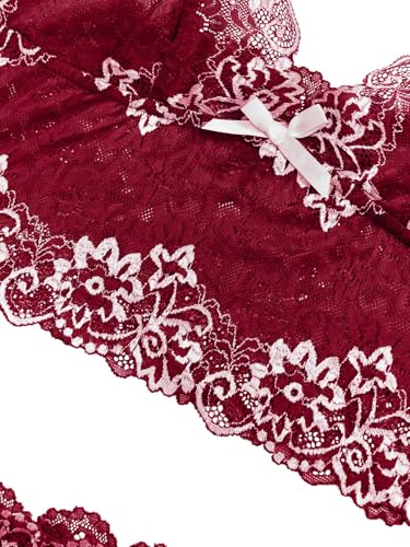 Image of Lilosy Sexy Lingerie for Women Lace Pajamas Set Cami Bra and Panty High Waist Sheer Sleepwear 2 Piece 2XS-6XL
