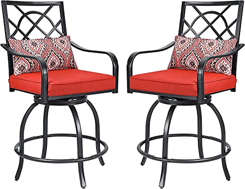 Oakmont Patio Height Chair Set Of 2 Outdoor Swivel Bar Stools With Seat And Back Cushions For Garden Backyard Bistro, Black, Steel Frame #TOP25