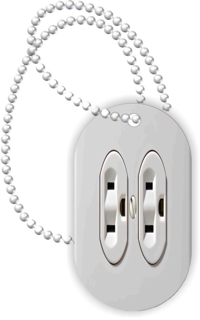 Island Gifting - Outlet - Electricity - Wall Outlet - Aluminum Dog Tag Necklace Pendant with Ball Chain