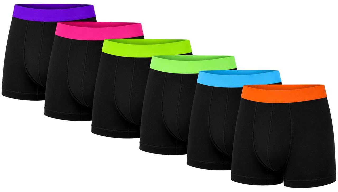 ASRL®Boys Boxer Shorts 6 Pairs Of Kids Neon Boxershorts Classic Boxers Boys' underwear Size: 3-13 Years (6-8Years, 6 NEON BAND)