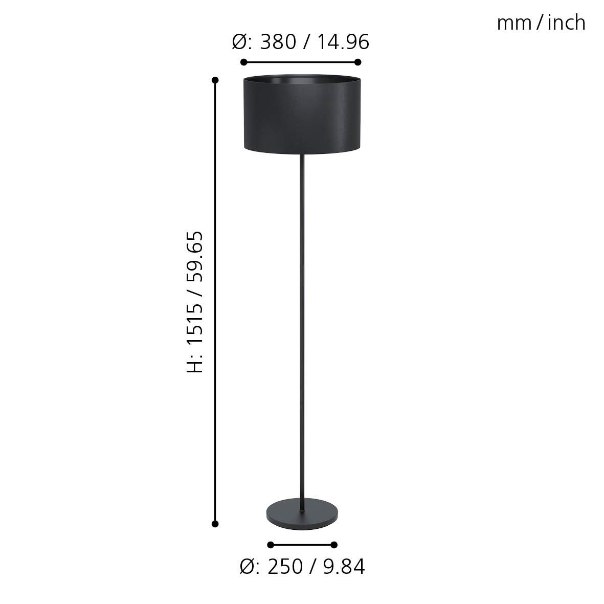 EGLO lámpara de pie Maserlo 1, lámpara de pie vintage de una luz, lámpara | de suelo de acero y textil, lámpara para salón en negro, lámpara con interruptor de pie, casquillo E27