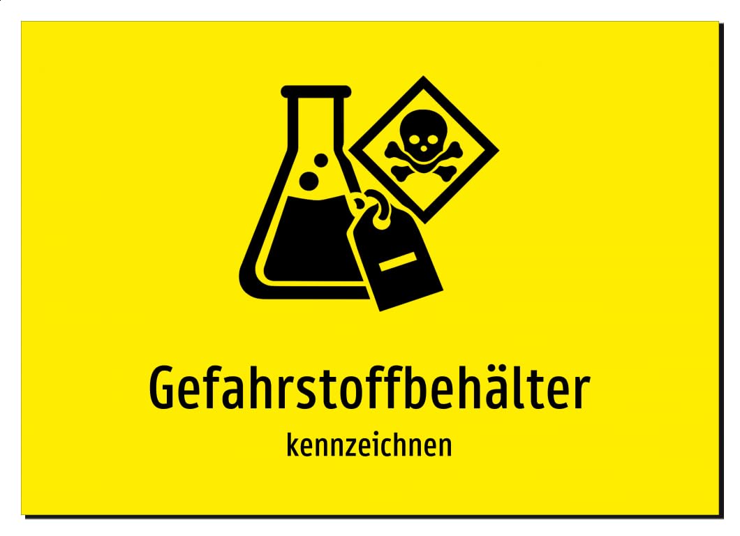 Gefahrstoffbehälter - kennzeichnen – Aluminiumschild A2: 594x420mm – Mit Grafik und Text