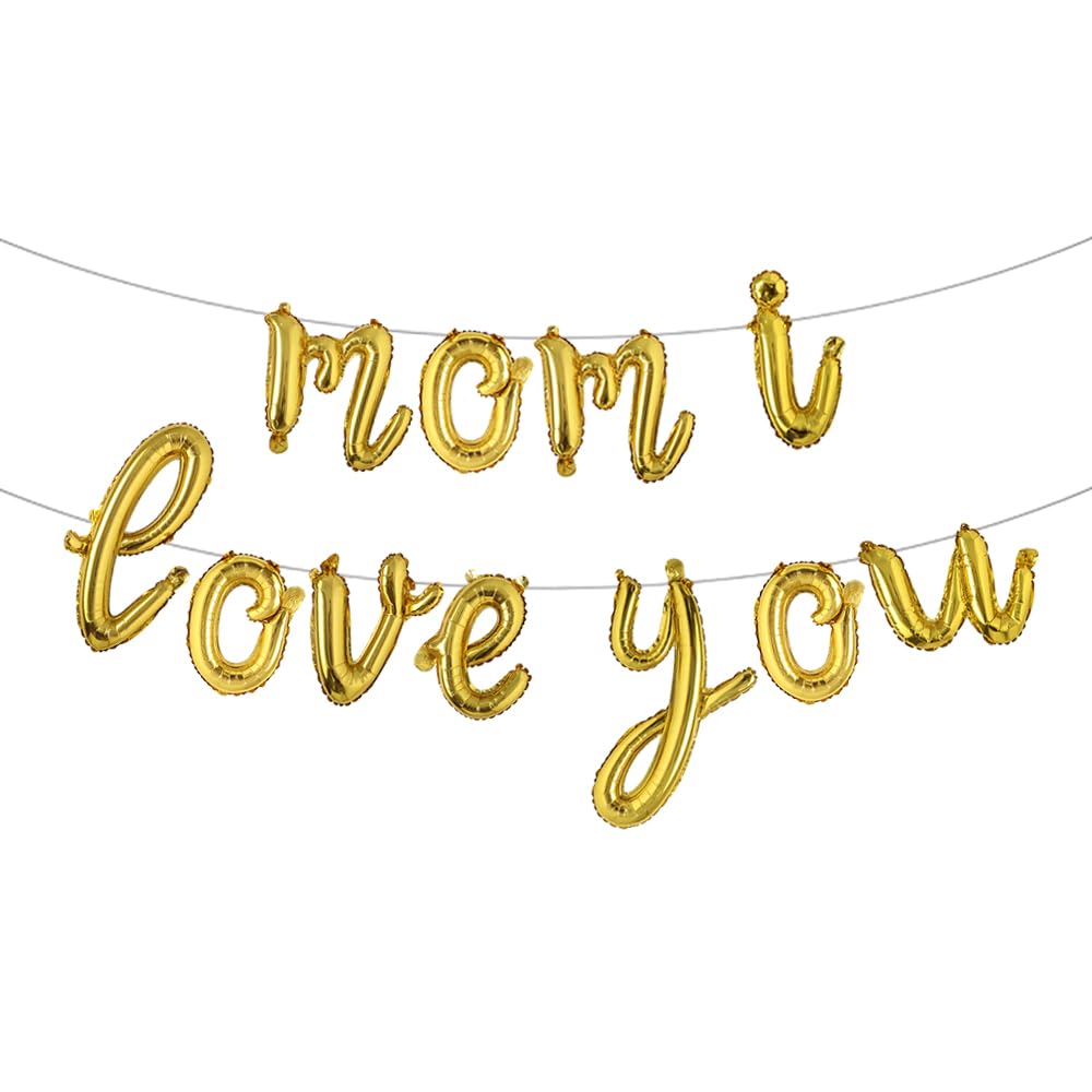 MOM I LOVE YOU 16 Inch Alphabet Letters Foil Balloons Set for Mother's Day, Mother's Birthday Party Supplies for her,mom (L MOM I LOVE YOU Gold)