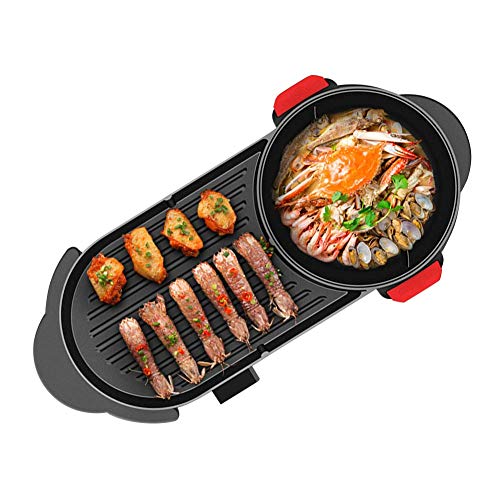 KPLMⓇ Electric BBQ Grill Hot Pot, Electric Grill Home Smokeless Bakeware BBQ Hot Pot One Pot Large Non-stick Barbecue Machine,B