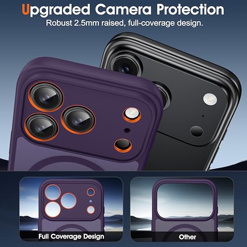 Image of Oterkin Magnetic for iPhone 17 Pro Max Case Matte, Full Camera Protection Compatible with MagSafe Frosted Translucent Shockproof Anti-Scratch Slim Fit Case Military Grade Protection (Dark Purple)
