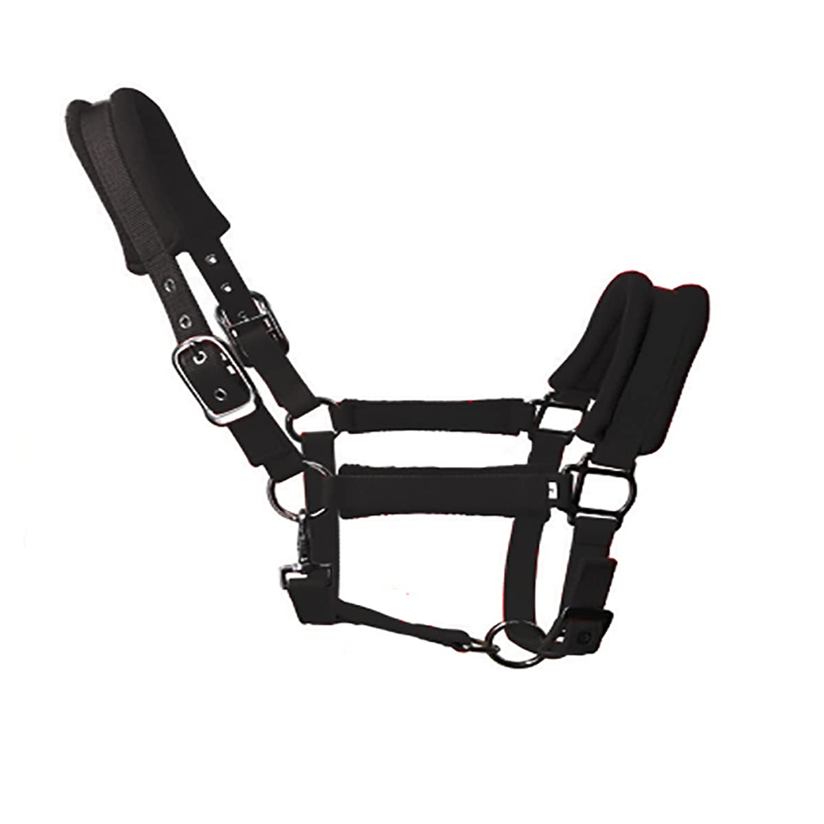 Thickened Equestrian Soft Padded Adjustable Horse Head Collar with Comfort Soft Fleece and Sponge Padded, Black-Medium