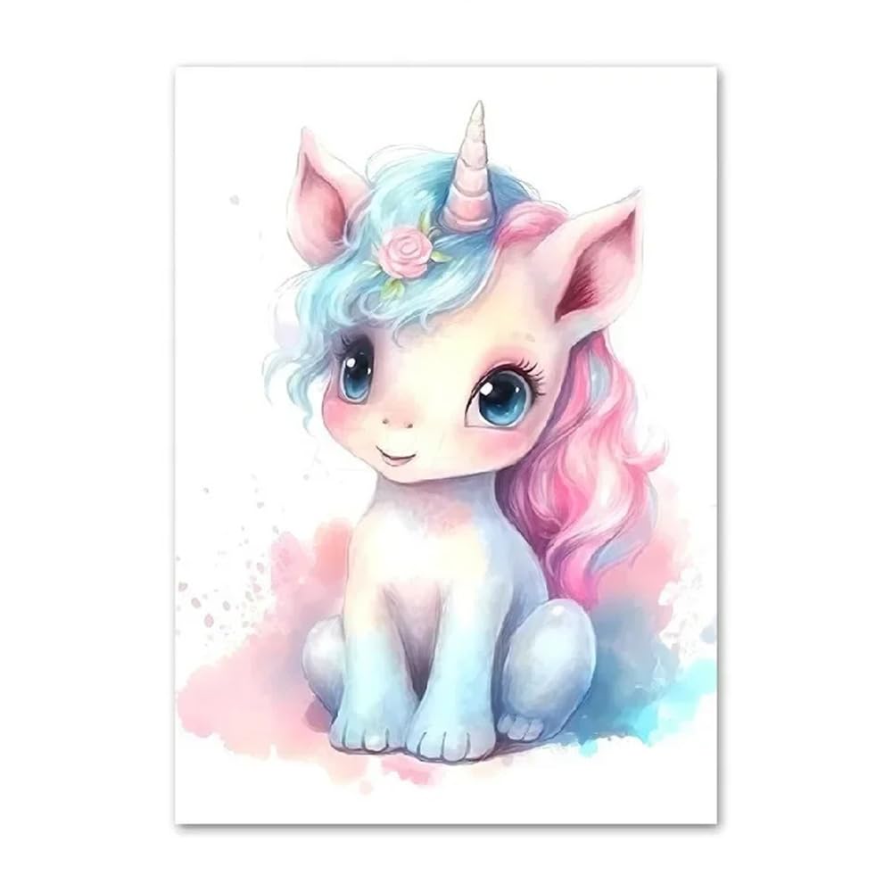 Affiche Arc en Ciel Licorne Chambre Bebe Poster Aquarelle Tableau Toile Decoration Murale 30x40 cm sans Cadre