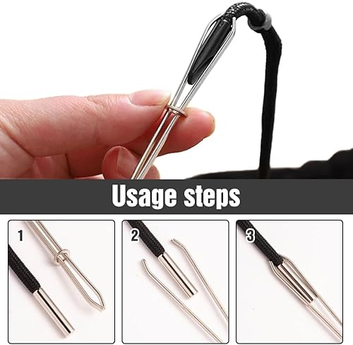 Miniatura 3 de Juego de herramientas de enhebrador de cordón de metal con pestillo, clips de cuerda fáciles de coser, reemplazo de clip de cuerda para sudaderas,